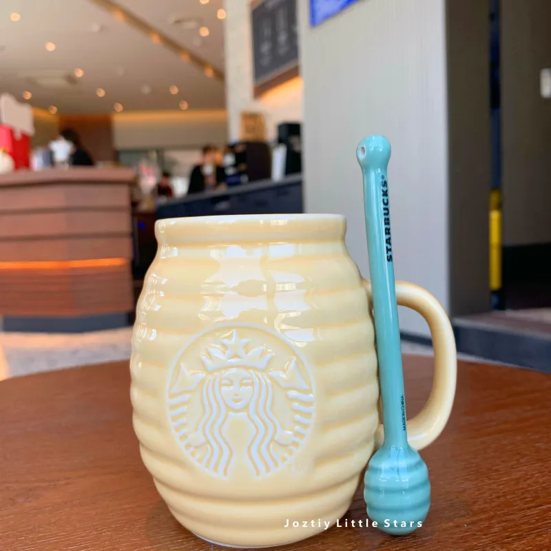 Bee Honeycomb Mug with Wooden Stirrer