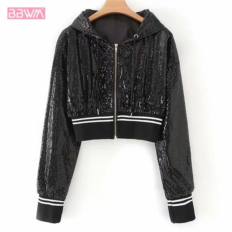 Schwarze Silber Frauenjacke Herumn Sonnencoded Jacke Pink Pink Reißverschluss süßer Langarm kurzer Mantel weiblich 210507