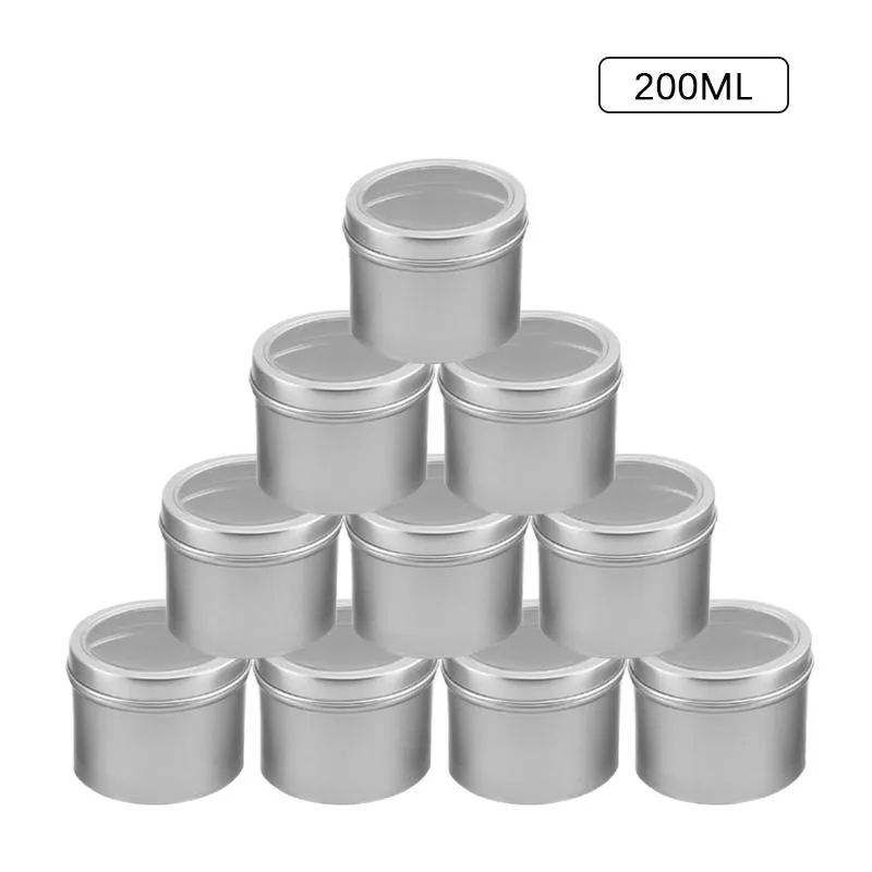 Lagringsflaskor Krukor 10 / 20PCS 200 ml Tom Refillable Tin Box Aluminium Candle med lockkaka Lip Pot Cream Jar Makeup Organizer