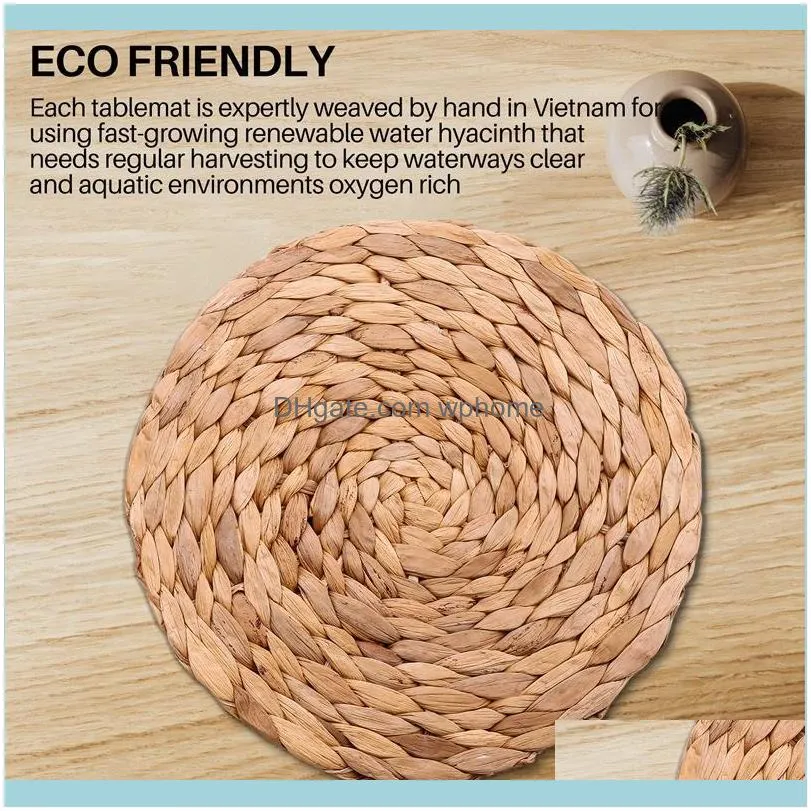 Mats & Pads 6 Pack Round Water Hyacinth Placemat,Quality Woven Wicker Table Place Mats,25cm