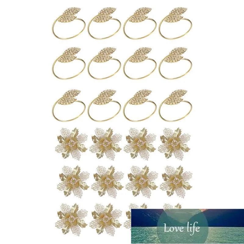 Napkin Ring, 12 Pcs Metal Rings Holder (Leaf-Gold) & 12Pcs Golden Artificial Christmas Flower Glitter Factory price expert design Quality Latest Style Original Status