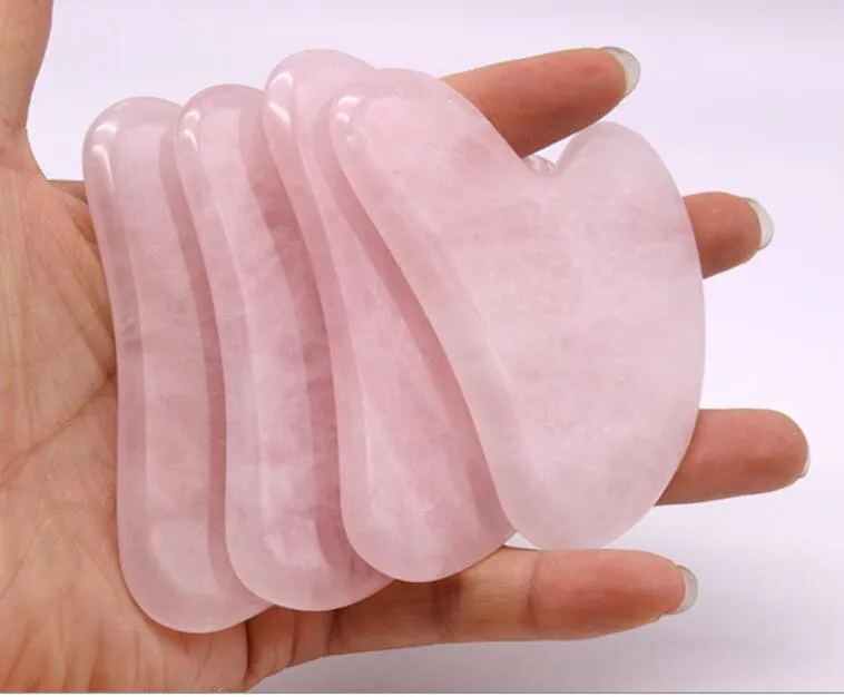 2021 Love Heart Shape Quality Pink Rose Quartz Pink Jade Guasha Board Kamienny Skrobak Chiński Gua Sha Pad