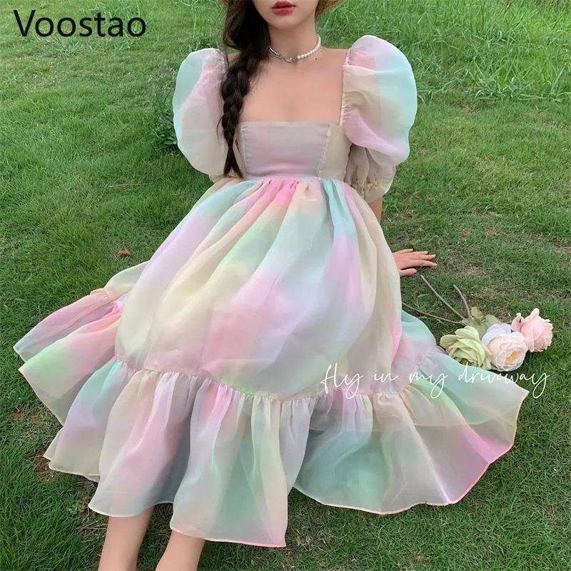 Vestidos Casuais Vestido Rosa Doce Feminino Manga Bufante Princesa Kawaii  Roupas Designer Big Bow Temperamento Suave Francês Elegante Vestidos De  Cintura Alta De $88,18