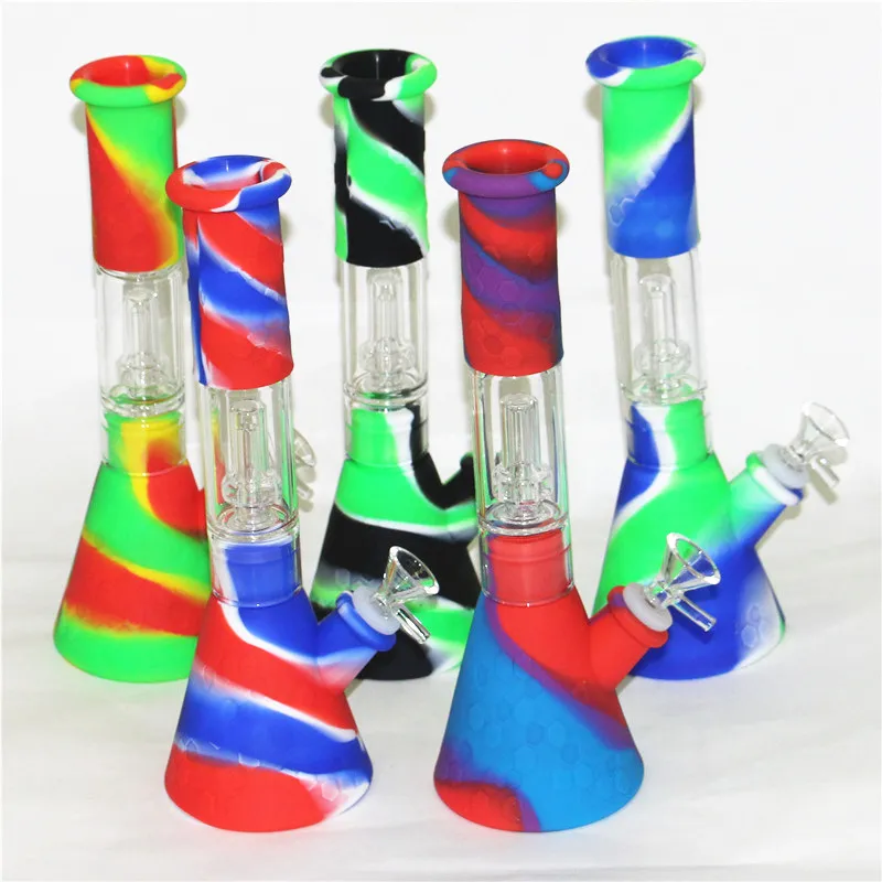 Silikon Bongs Percolators Büyük Nargile Beher Su Borular Ile Cam Filtre Kase Batter Duman El Borusu Dab Rig Fabrika Outlet Için DHL