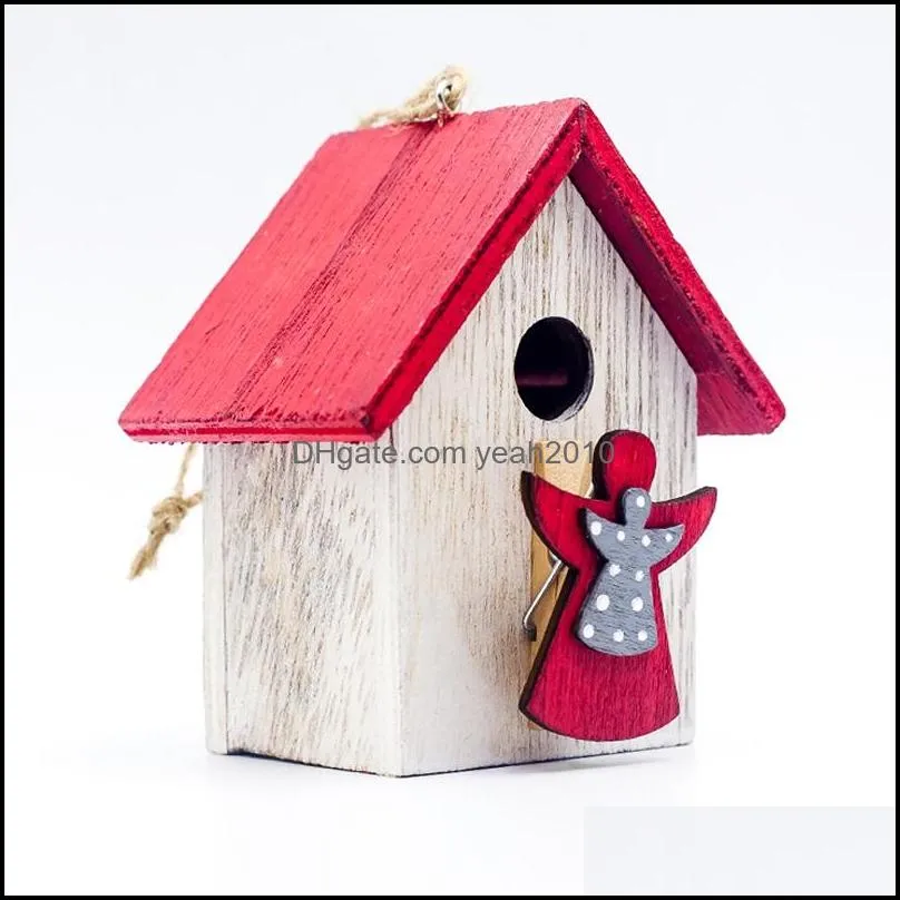 Christmas Decorations Merry Wooden Painted Hut Pendant Tree Hanging Clip Decoration Year Party Ornaments