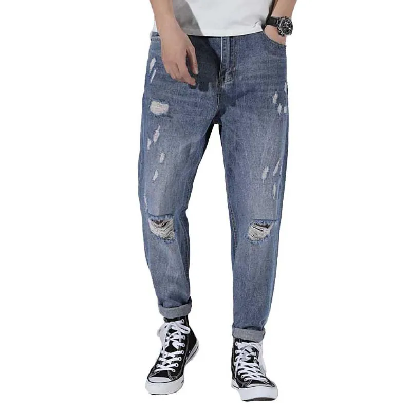 Jeans pour hommes de haute qualité déchiré pour hommes lâche baggy lavé denim pantalon bleu hip hop pantalon streetwear homme vêtements grande taille