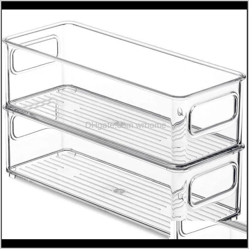 Refrigerator Organizer Bins, Clear Stackable Plastic Storage Rack With Handles For Pantry, Kitchen Bottles & Jars