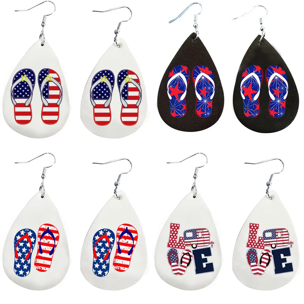 Love Hippie Flip Flops American Flag Independence Day Earrings Summer Beach USA Patriotic Sandals For Women X0709 X0710