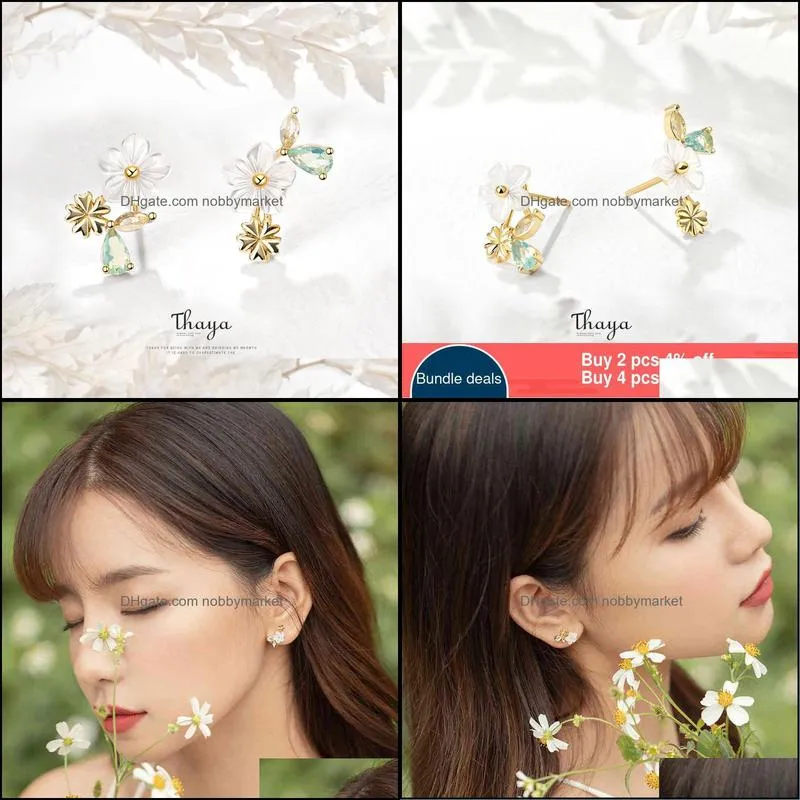 Thaya Original Design Stud Earring 100% 925 Sterling Silver Sun Flower Zircon Earring For Women Sliver Glod Earring Fine Jewelry