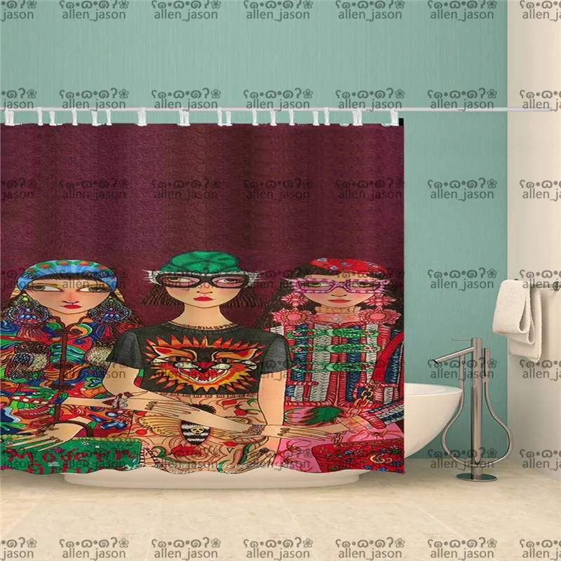 패션 hipster 샤워 커튼 최고 품질 디자이너 친환경 천 홈 욕실 습기 방지 방수 보안 럭셔리 액세서리