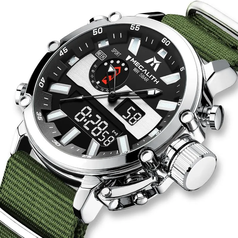 Acquistare Orologi Da Polso Allingrosso Prezzo Megalith Orologi Al Quarzo  Uomini Multifunzione Doppio Display Impermeabile Sport In Nylon Uomo  Orologio Relogio Masculino 8229 Economico | Consegna Veloce E Qualità |  It.Dhgate