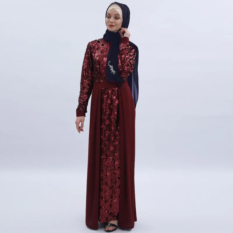 Casual Dresses 2021 Muslim Lyxig Ma'am Långärmad Dress Dee Call på High Density Paillette Broderi Longuette Fashion