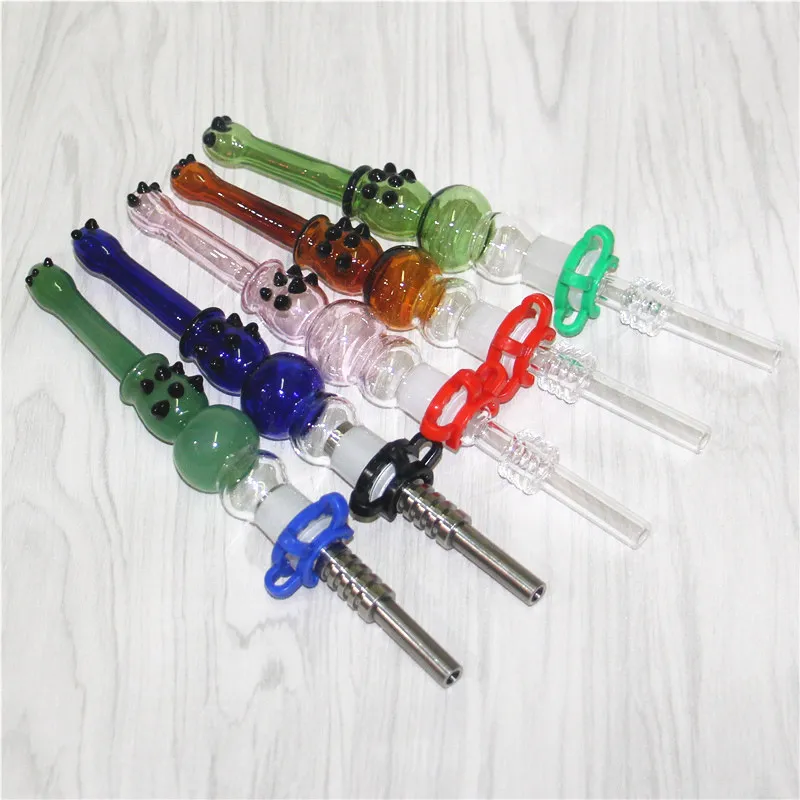 Smoking Glass Nectar Equipped with 14mm Quartz Tip Stainless Steel Tips Concentrate Dab Straw Pipe Oil Rigs Silicon hand pipes