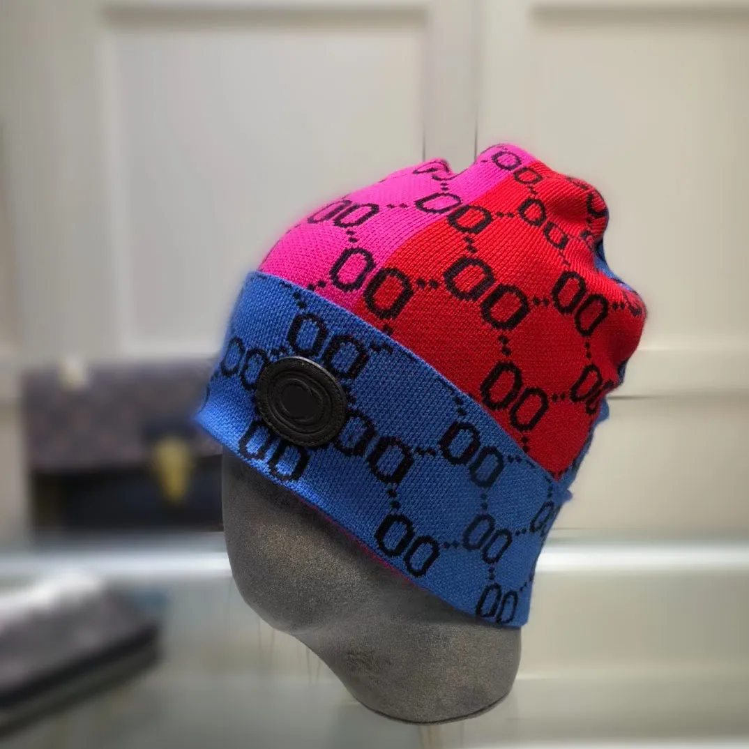 Designer Rainbow Knitted Skully Hat With G Leather Label High