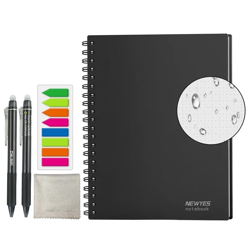 YeS A4 Wet Erasable Reusable Smart Writing Notebook Black Waterproof Paper Auto-Scan Customized Gift Wire Bound Spiral Notes 210611