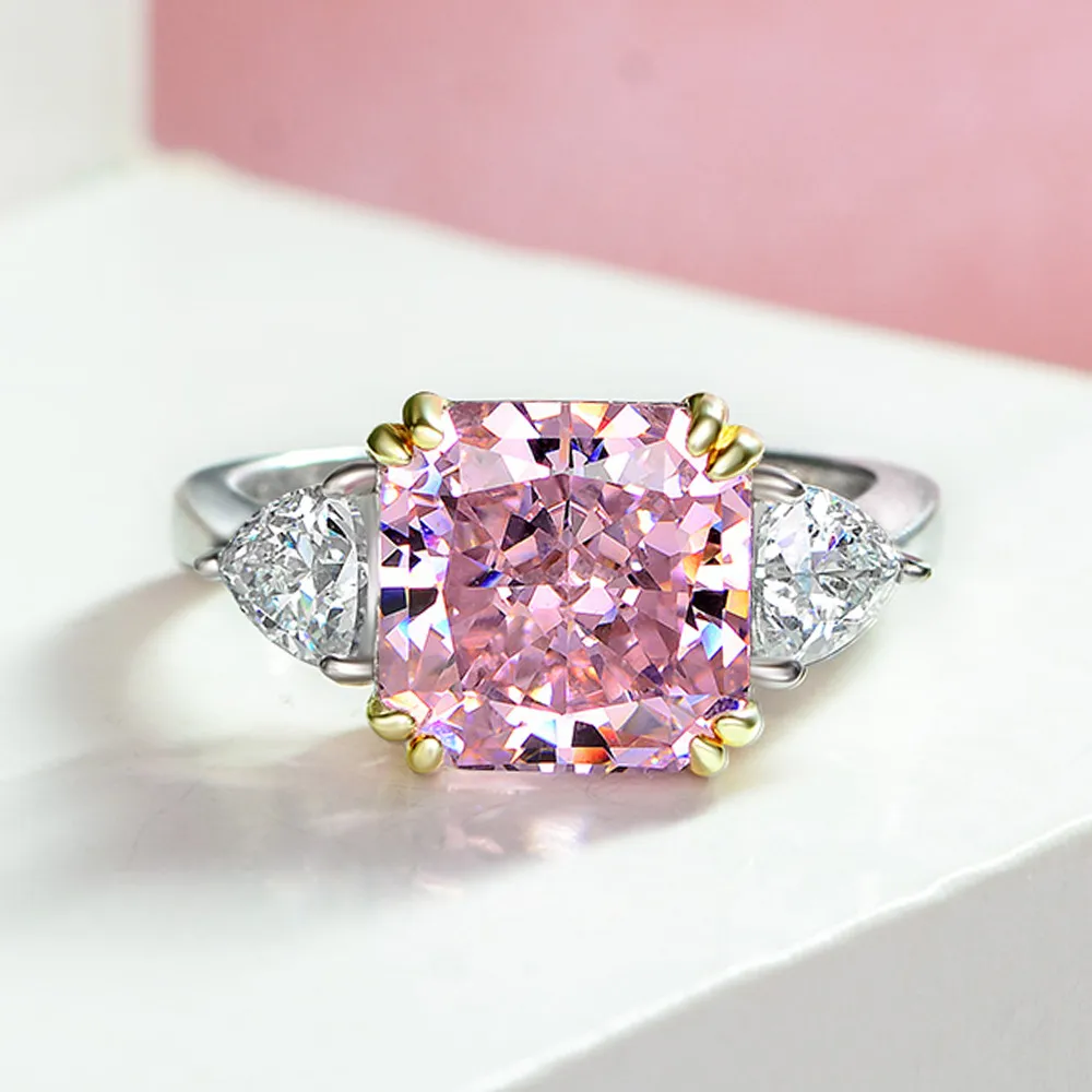 Square Ice Cut Diamond Fancy Intense Pink Lab skapade safirring