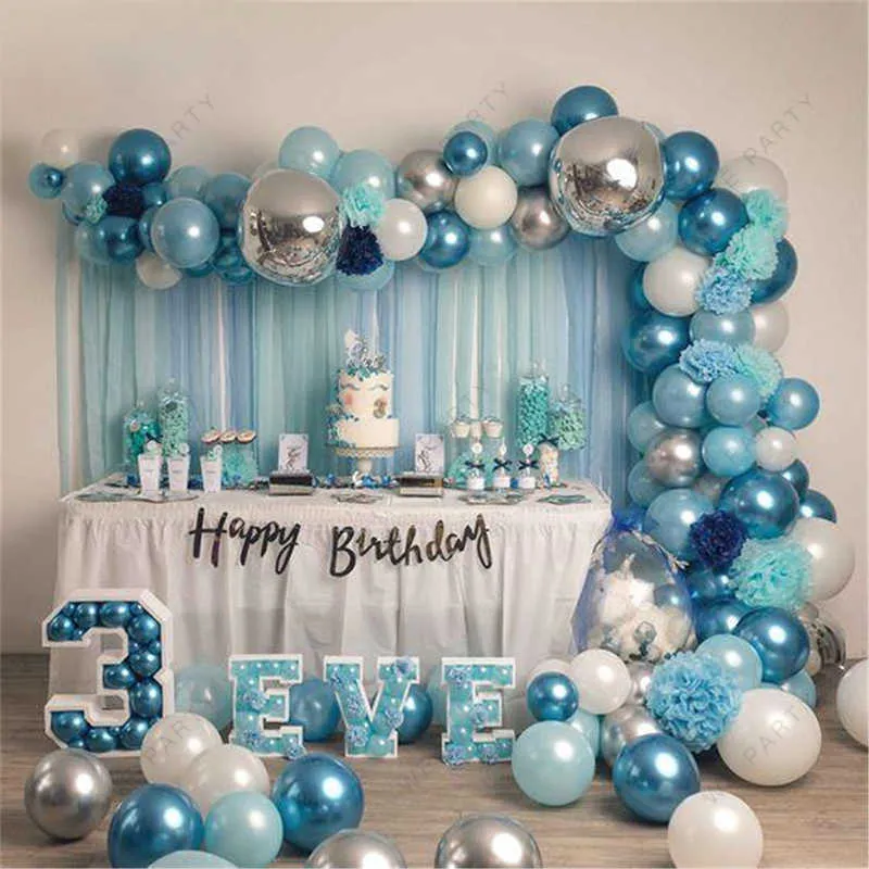 94pcs Blue White Silver Metal Balloons Garland Gold Silver Confetti Balloon Arch Birthday Baby Shower Wedding Party Decor 210626