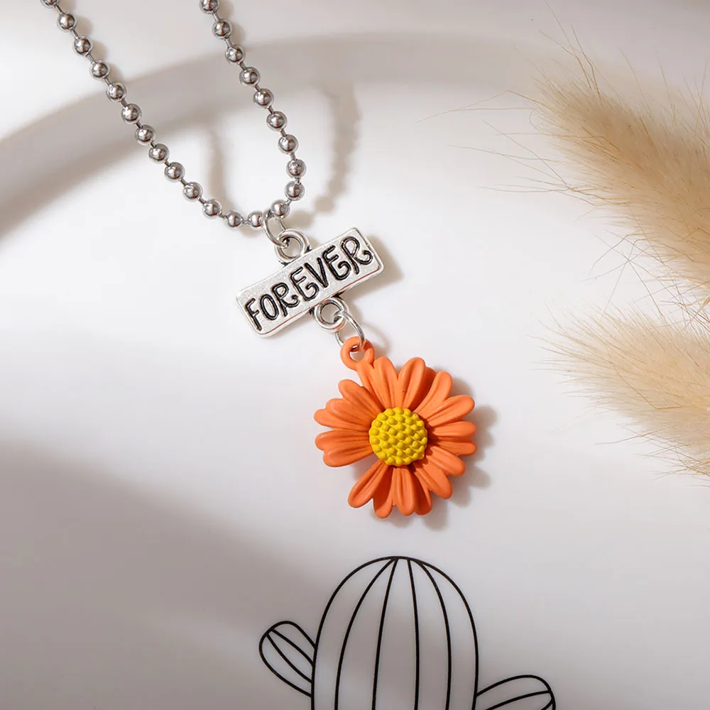 Sonnenblume kleine Daisy Anhänger Halskette Freunde für immer Brief Charme Halsketten Sommer Strand Modeschmuck Zubehör