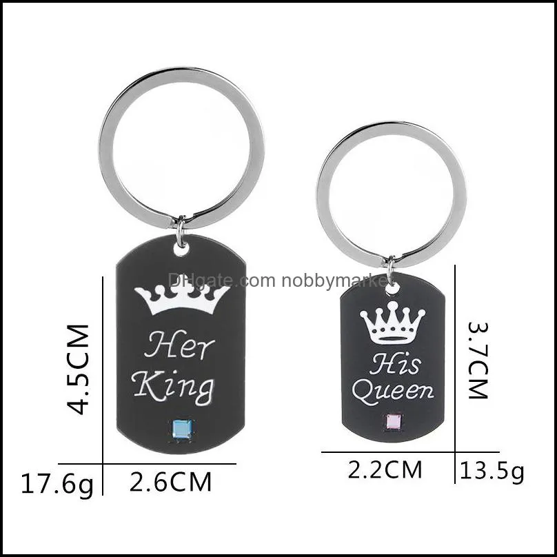 New Her King His Queen Pendants Necklace Dog Tag Crown Lettering Keychain beaded Chains For women men Couple Lovers Jewelry Gift