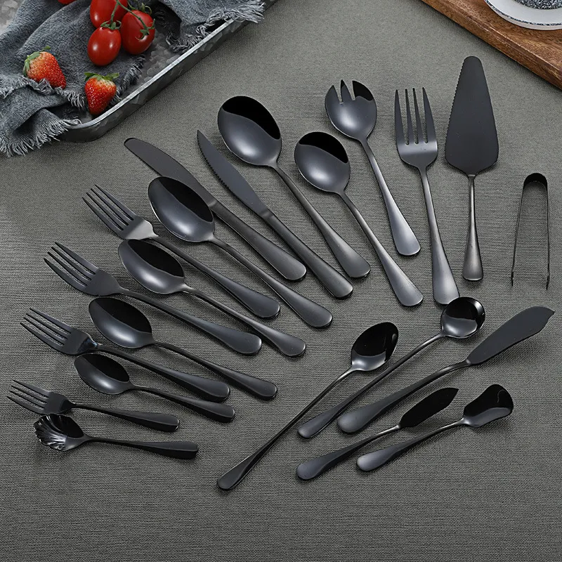 Black Color Stainless Steel Spoons Forks Knives Flatware Set Titanium Plated Tableware Sets Dinnerware Coffee Teaspoons