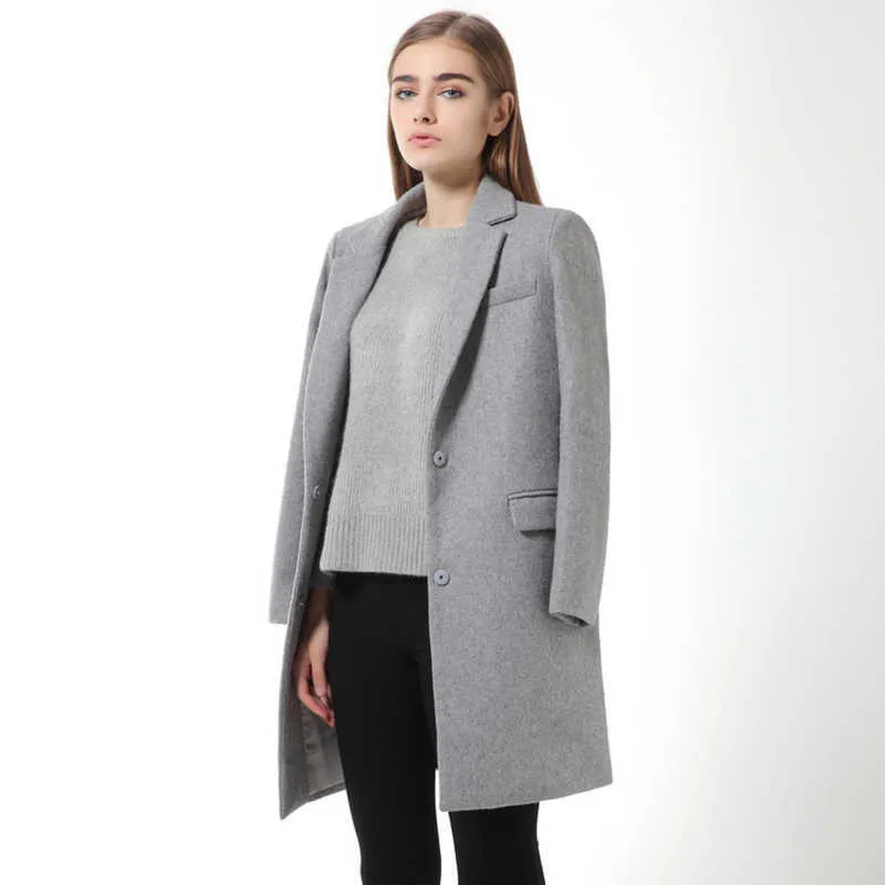 Womens Wool Coats European Style High Quality Autumn Winter Jackets Slim Woolen Cardigan Gray Jacket Elegant Blend Women 210924