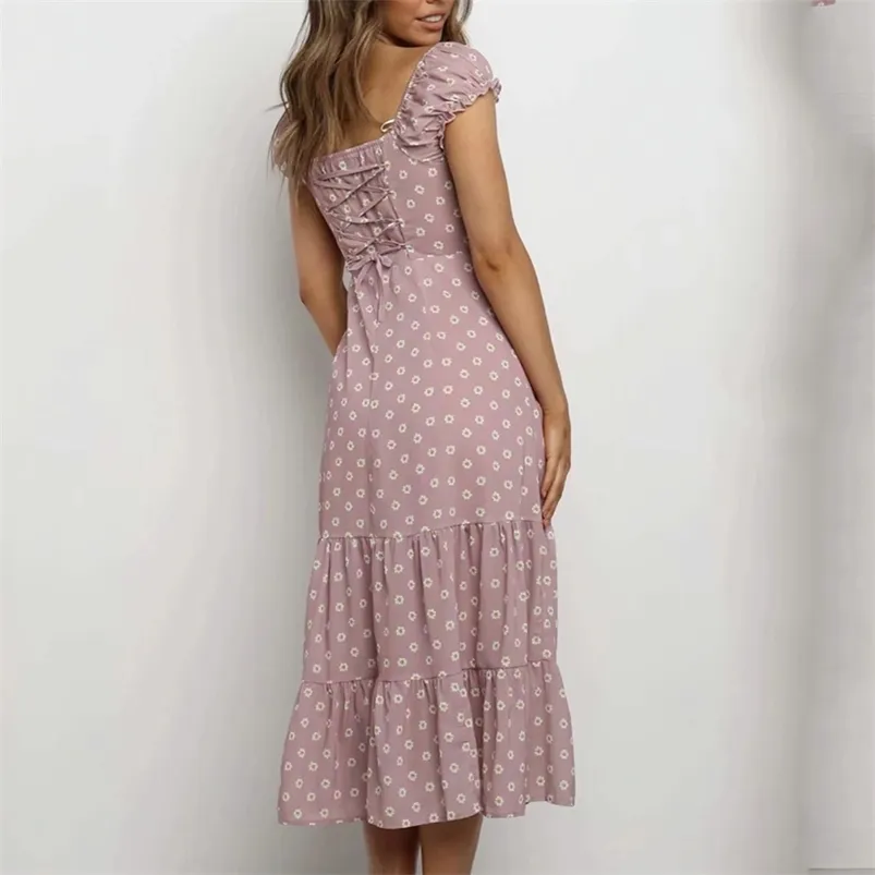 abito lungo estivo con stampa margherita sul retro donna vintage chic boho maxi vacanza al mare abiti rosa 210427