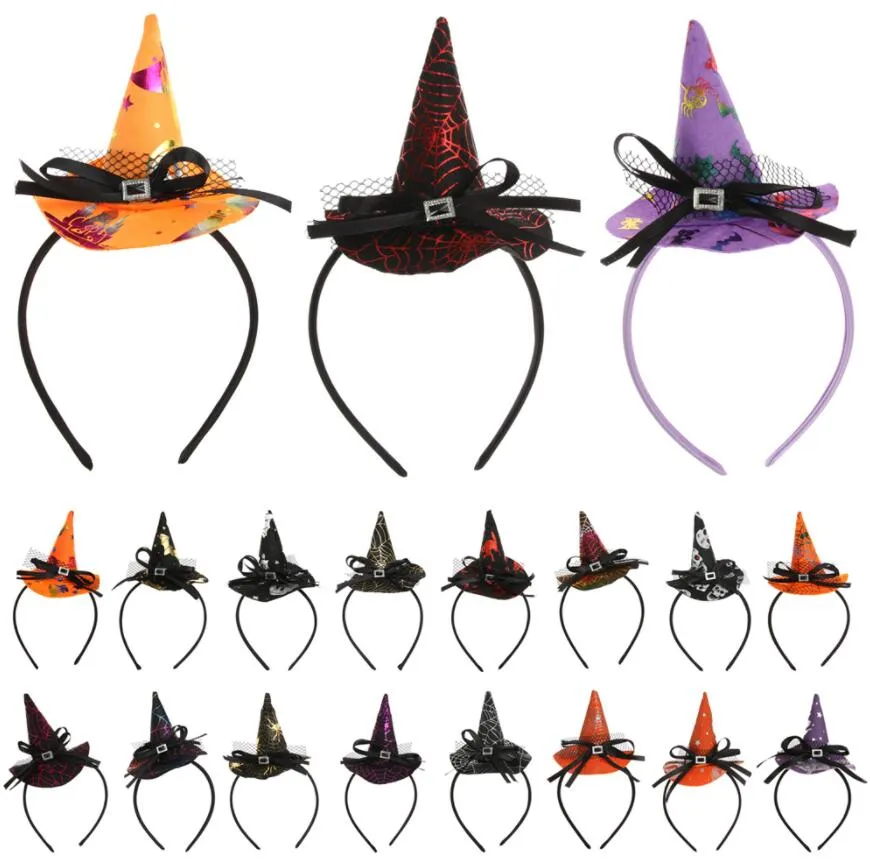Bandeau de fête de sorcière d'Halloween Bandeau de conception unique Mini chapeau de sorcière pointu Cerceau de cheveux Accessoires de bandeau Cosplay Party Decor