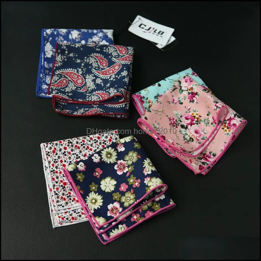 10pcs /Lot 27colors Selectable Korean Fashion Designer High Quality Mens Pocket Square Handkerchief Print Flower Cotton 24x24cm