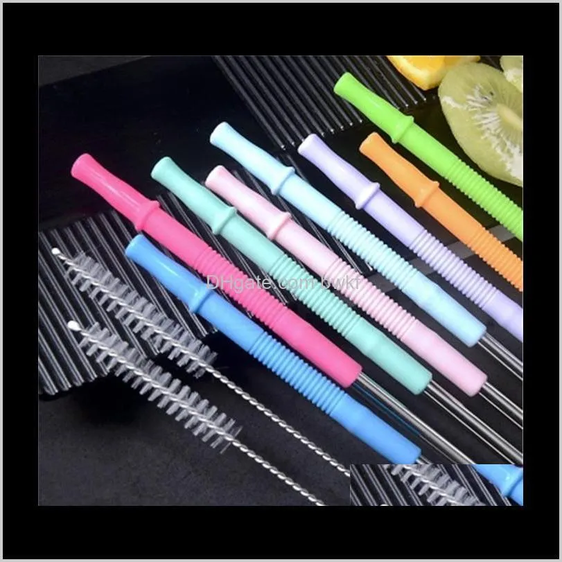 hot sale stainless steel portable straw reusable metal straw silicone coffee juice straw with cleaning brush sz647