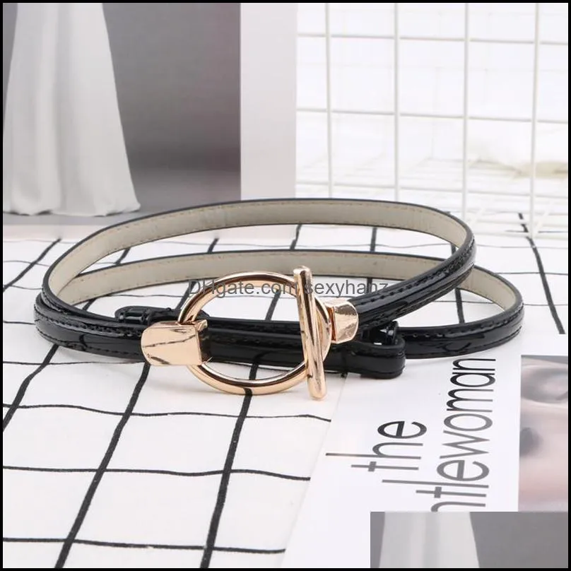 S1449 Women`s Dress Dress Sweater Decoration Belt Faux Patent Leather Belt Thin Casual Faux Leather Belts