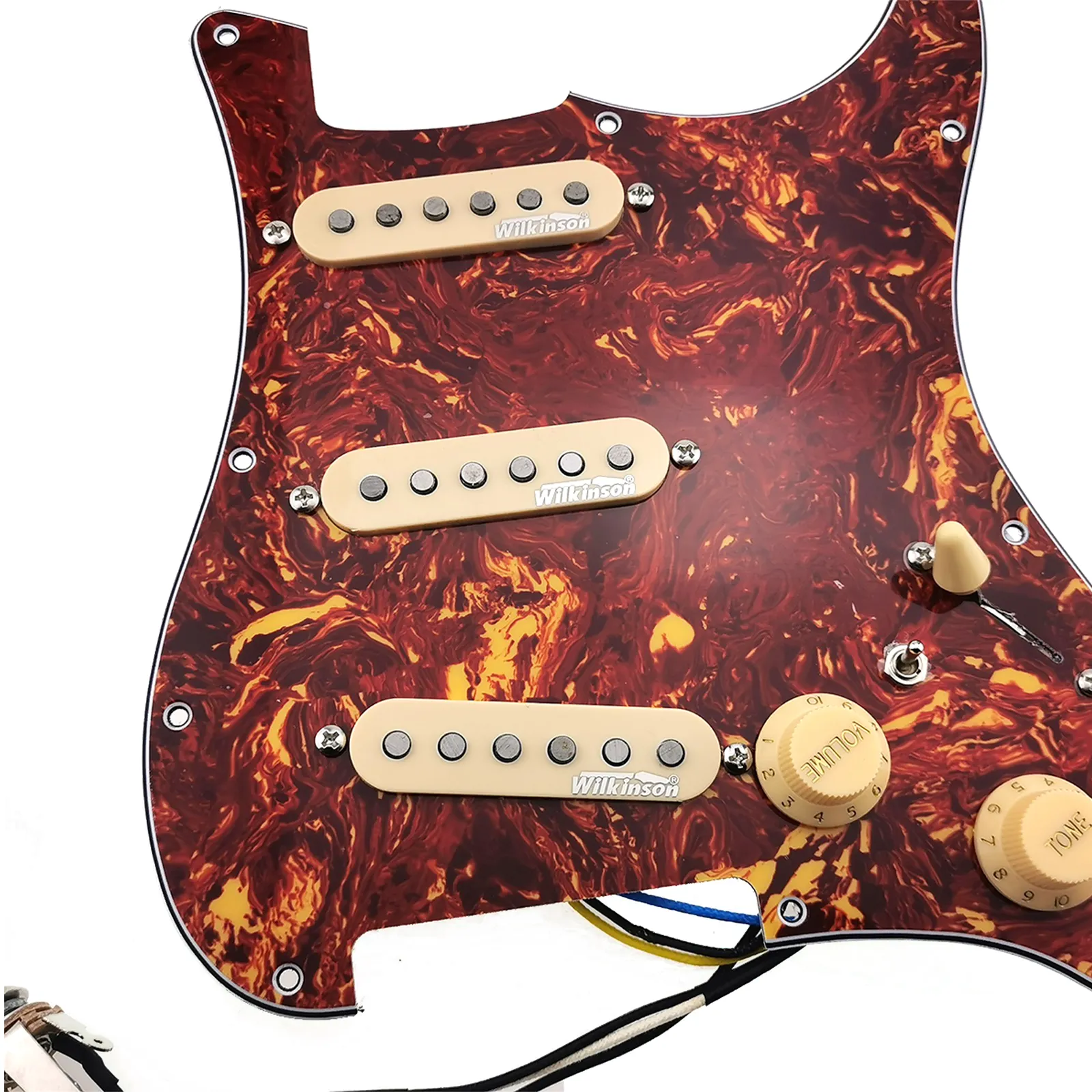 Yükseltme Prewired SSS Gitar Pickguard Sarı WVS Alnico 5 Tek Bobin Pikapları 7 Yolu SWTICH Kaynak