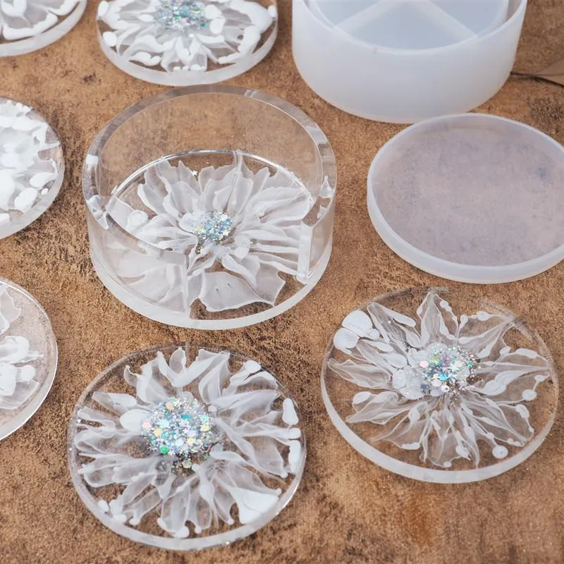 DIY epóxi resina silicone moldes Circular branco cristal gota cola caixa de armazenamento redondo coaster artesanato ferramentas molde novo