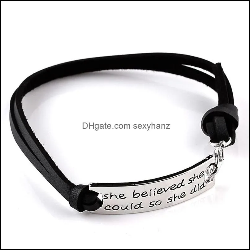 She Believed She Could So She Did bracelets Inspirational word charms braided Leather bangle For women&men Jewelry amazing grace Gifts