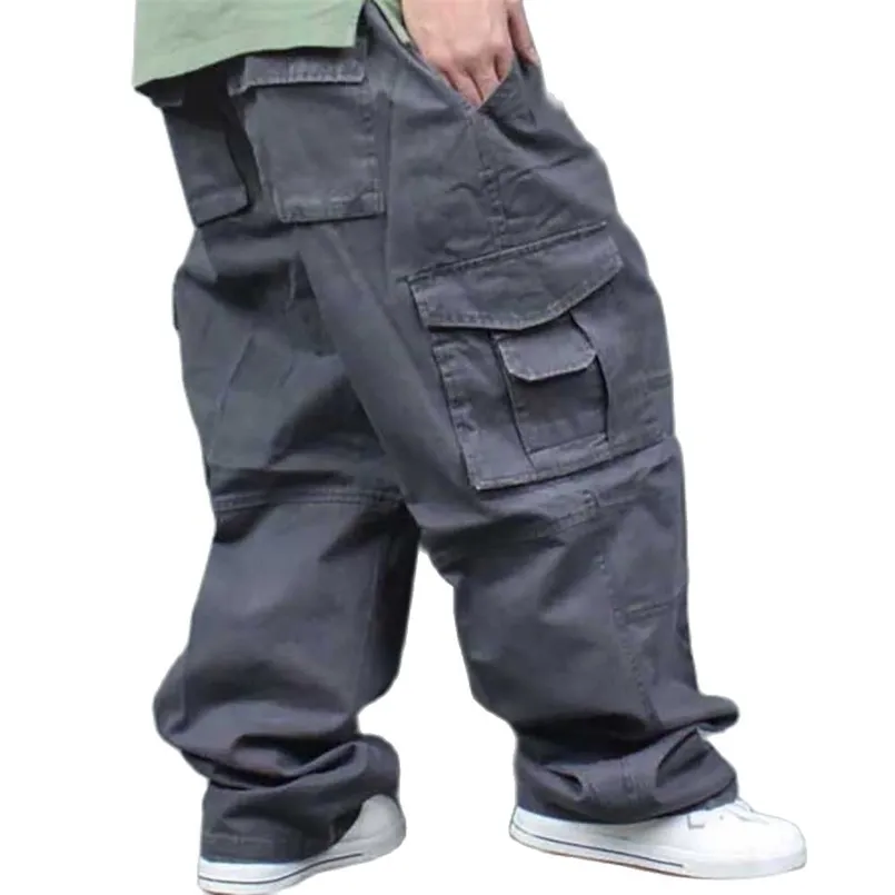 Pantaloni hip-hop a gamba larga da uomo Pantaloni cargo harem in cotone casual Pantaloni larghi larghi Streetwear Pantaloni da jogging taglie forti Abbigliamento uomo 211201