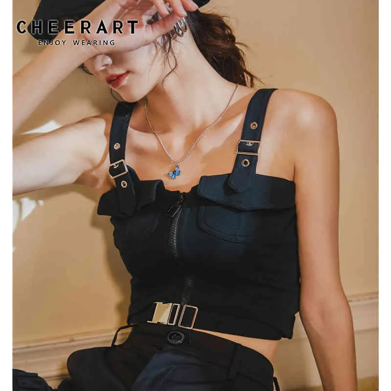 ブラックブレレットクロップトップサマー調整可能なビスティアスパゲッティストラップコルセットカム女性ファッション服210427