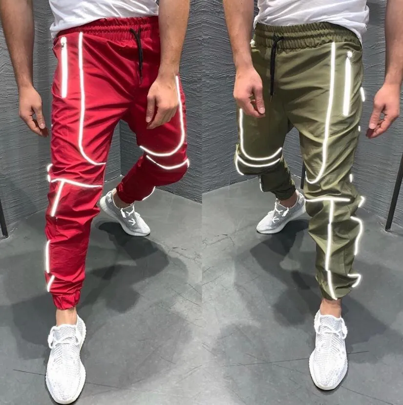 Reflective sports trousers men s Pants night running thin quick drying fitness training basketball hip hop jogger pant