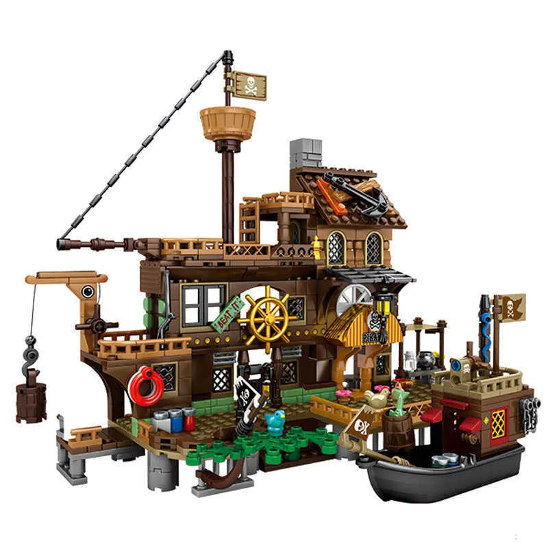 Äventyret Pirat Ship Building Blocks Leksaker Barnkonstruktör Skapare Idéer DIY Bricks Compat Barn Kids Gifts X0902