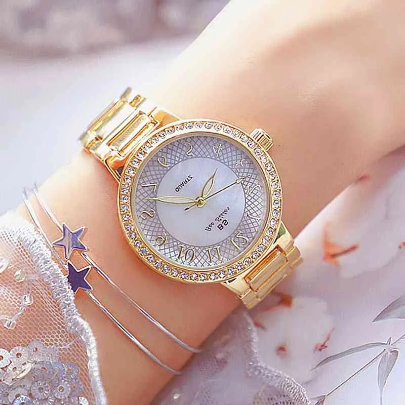 Frau Uhren Berühmte Marke Kleid Gold Uhr Frauen Kristall Diamant Uhren Edelstahl Armbanduhr Montre Femme 210527