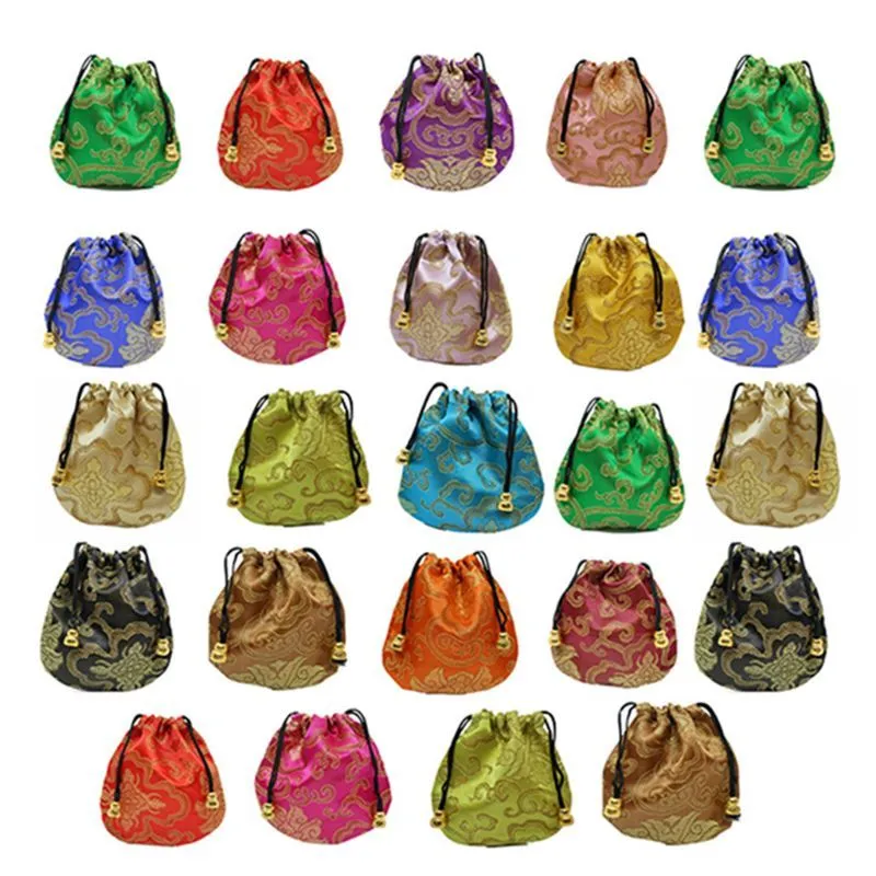 24pc Silk Jewelry Storage Pouch Small Satin Coin Purse Chinese Brocade Embroidered Drawstring Gift Bag for Ring