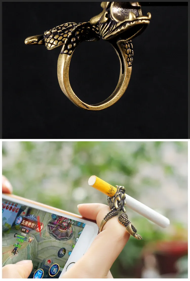 Vintage Dragon Shaped Adjustable Ring For Women Cigarette Holder Ring Body  Jewelry Accessory Gift