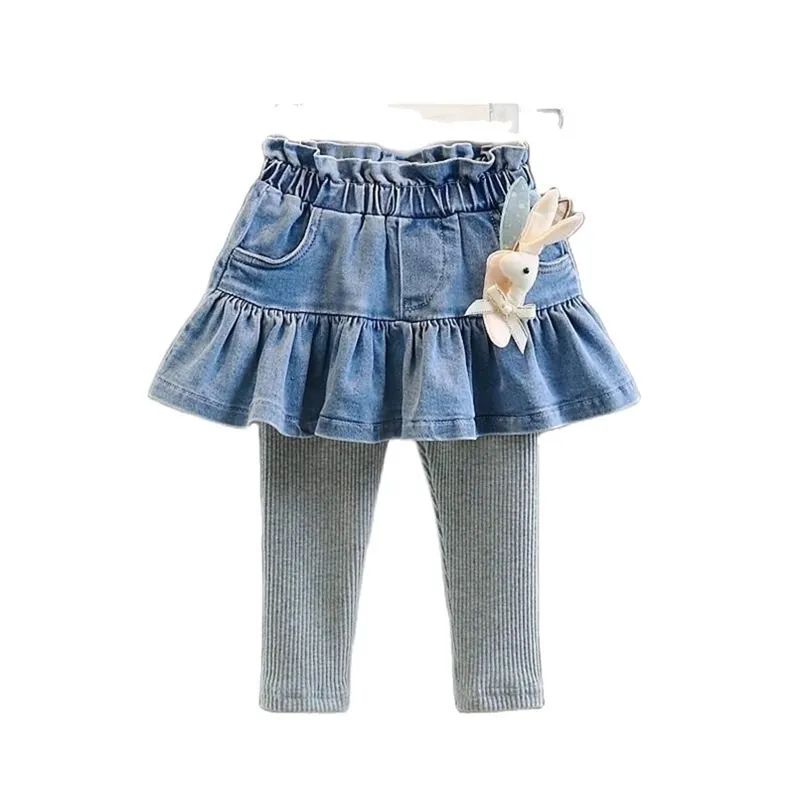 pantaloni della gonna primaverili e leggings autunnali in denim cucitura per bambini P4437 210622
