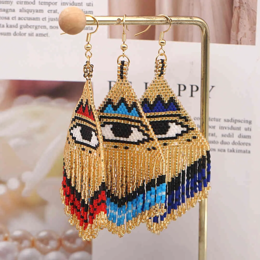 Go2boho Evil Eye Earring Women 2021 Tassel Jewelry Fashion Handmade Bead Woven Jewellery Dangle Miyuki Large Earrings Gift