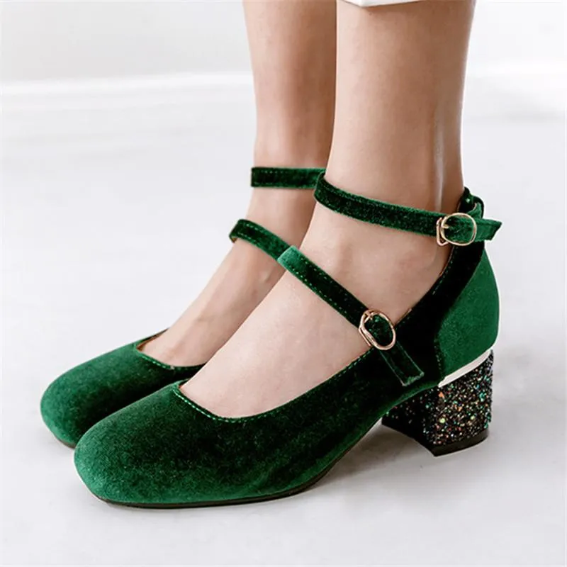 Chaussures habillées AGODOR femmes velours talons hauts dames pompes élégant bout pointu mariage femme peu profond vert automne mode taille 32