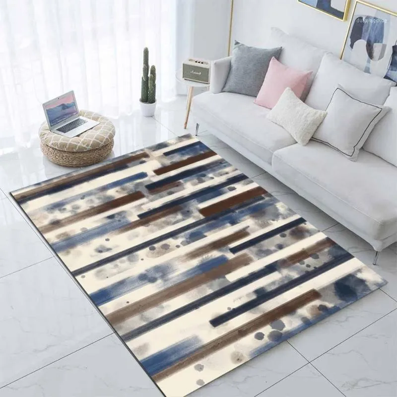 Dywany inaczej niebieski szary białe paski akwarela linie 3d wydrukować non slip mikrofibry salon nowoczesny dywan wmywalny obszar dywanik mat1