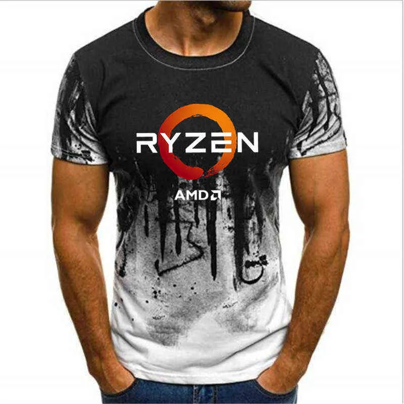 Gradient Hot Selling Funny PC CP Uprocessor Amd Ryzen Bomull T-shirt för män Top Tees Mäns Camouflage G1222