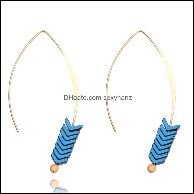 Unique Design Colorful Ore Natural Stone Pendant Hook Dangle Earring for Women Girls Fashion Vintage Arrow Drop Earring Jewelry Gift