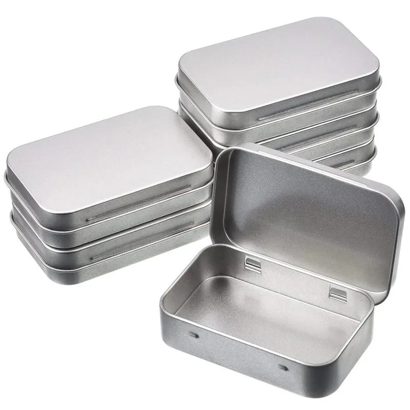 2021 Nowy 12 sztuk / zestaw Małe Metalowe Tin Silver Storage Box Organizer dla Money Coin Candy Key 9.5 * 6 * 2 cm
