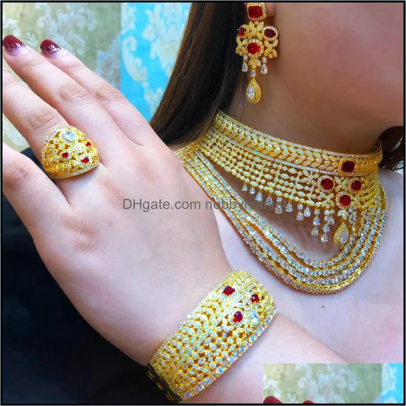Earrings & Necklace Missvikki Luxury Original Big Bangle Earring Ring Jewelry Sets For Women Wedding Russia Dubai Bridal Party