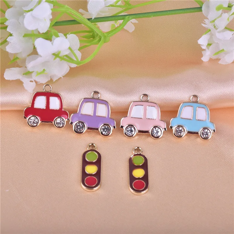 10pcs/pack Cute transport Bus traffic light Metal Charms llight Golden Base Earring Bracelet DIY Jewelry