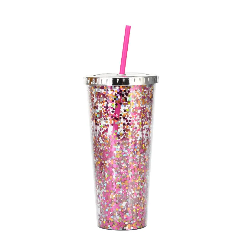 glitter water cup large capacity 24oz straight plastic fashion tumbler with straw summer party adult cups